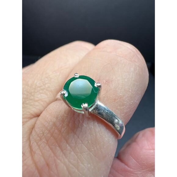 Green onyx sterling silver solitaire ring size 9 - Picture 3 of 15